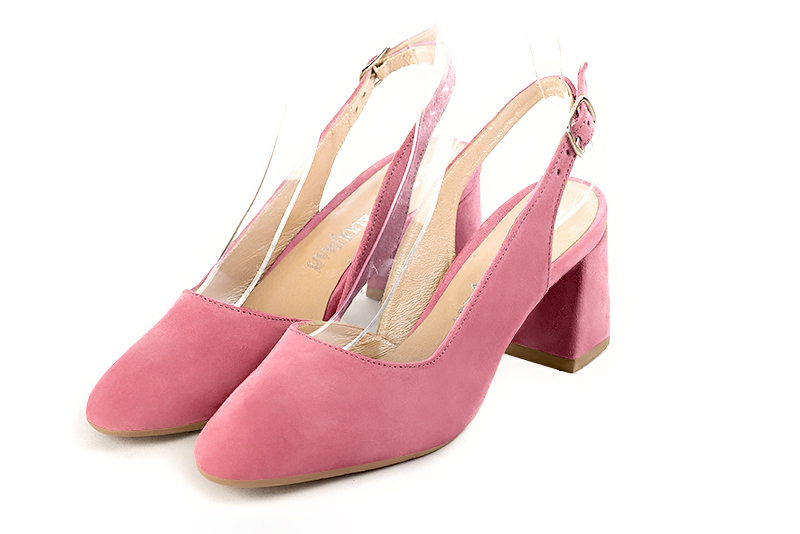 Carnation pink women's slingback shoes. Round toe. Medium flare heels. Front view - Florence KOOIJMAN